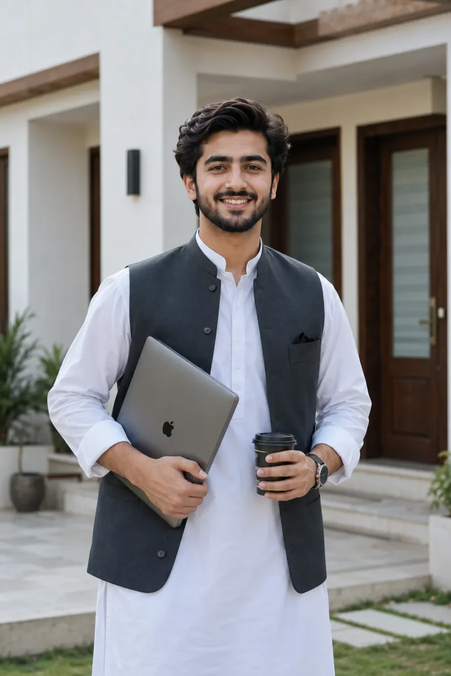 Umair Khan Yousafzai holding a laptop